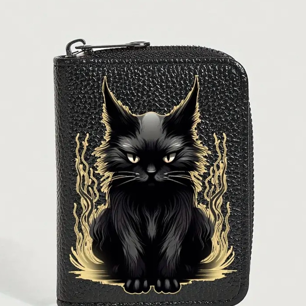 Demon Cat Accordion Card Slot Zip Wallet